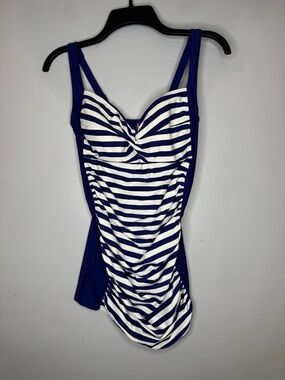 Glow & Grow Two Piece Swimsuit Striped Navy & White Size Large